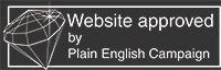 Website approved by Plain English Campaign logo